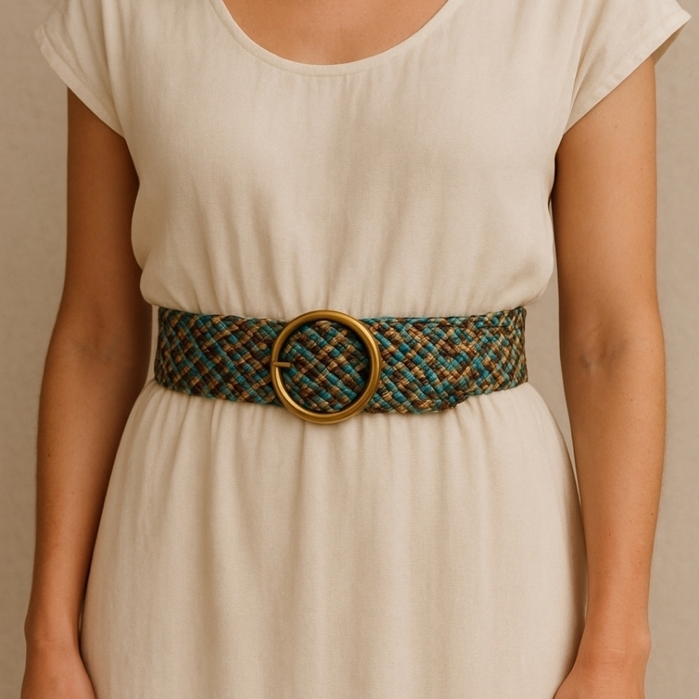 Kookai Wide Braided Belt Large Brass Oval Buckle EUC 38 " Waist